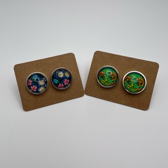 Trendy Colorful Floral  Earring Set  -Stylish Flower Boho Stud Earrings Set - Picture 9 of 11